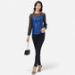 Sheer Mesh Long Sleeve Top with Sequin Front Panel and Crew Neckline