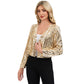 Sequin Open Front Cardigan with Long Sleeves and Cropped Fit