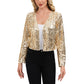 Sequin Open Front Cardigan with Long Sleeves and Cropped Fit