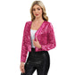 Sequin Open Front Cardigan with Long Sleeves and Cropped Fit