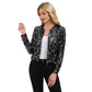 Sequin Bomber Jacket with Zipper Front and Ribbed Trim