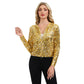 Sequin Bomber Jacket with Zipper Front and Ribbed Trim