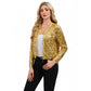 Sequin Bomber Jacket with Zipper Front and Ribbed Trim