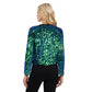 Sequin Bomber Jacket with Zipper Front and Ribbed Trim