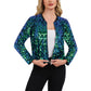 Sequin Bomber Jacket with Zipper Front and Ribbed Trim
