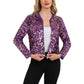 Sequin Bomber Jacket with Zipper Front and Ribbed Trim