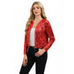 Sequin Bomber Jacket with Zipper Front and Ribbed Trim