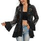 Sequin Mesh Cardigan with Sheer Embellished Sleeves and Flowing Open Front Design for Layering Style