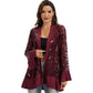 Sequin Mesh Cardigan with Sheer Embellished Sleeves and Flowing Open Front Design for Layering Style