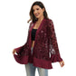 Sequin Mesh Cardigan with Sheer Embellished Sleeves and Flowing Open Front Design for Layering Style