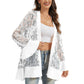Sequin Mesh Cardigan with Sheer Embellished Sleeves and Flowing Open Front Design for Layering Style