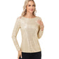 Long Sleeve Sequin Top with Crew Neck and Fitted Silhouette