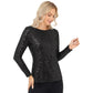 Long Sleeve Sequin Top with Crew Neck and Fitted Silhouette