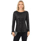 Long Sleeve Sequin Top with Crew Neck and Fitted Silhouette
