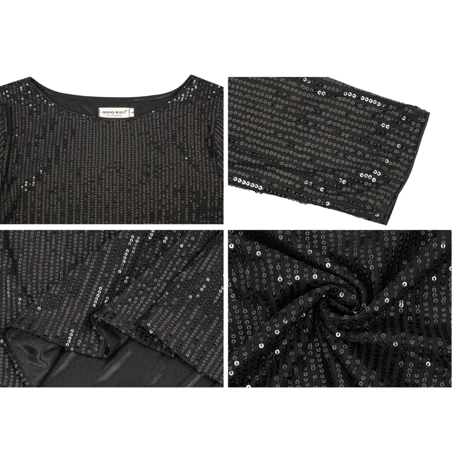 Long Sleeve Sequin Top with Crew Neck and Fitted Silhouette