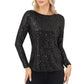 Long Sleeve Sequin Top with Crew Neck and Fitted Silhouette