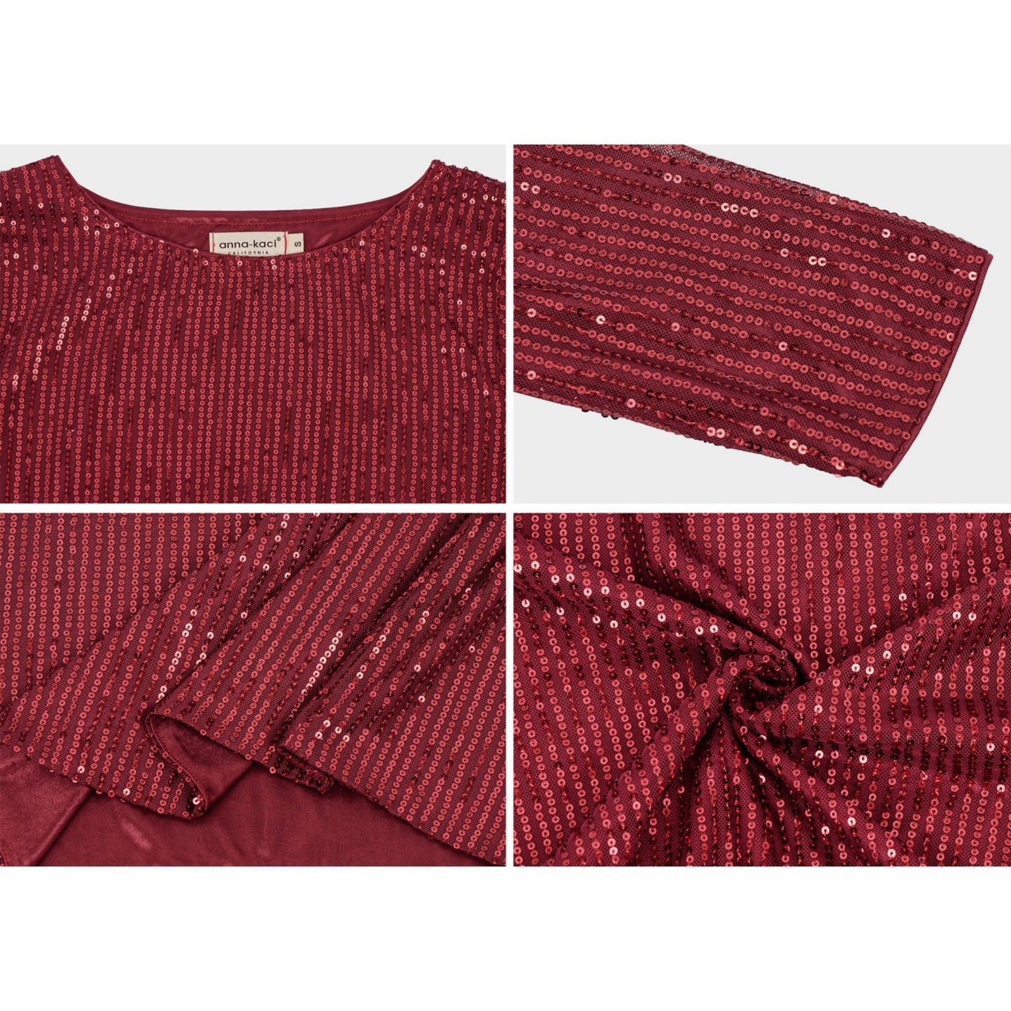 Long Sleeve Sequin Top with Crew Neck and Fitted Silhouette