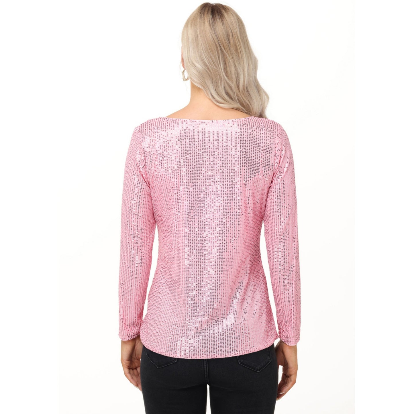 Long Sleeve Sequin Top with Crew Neck and Fitted Silhouette