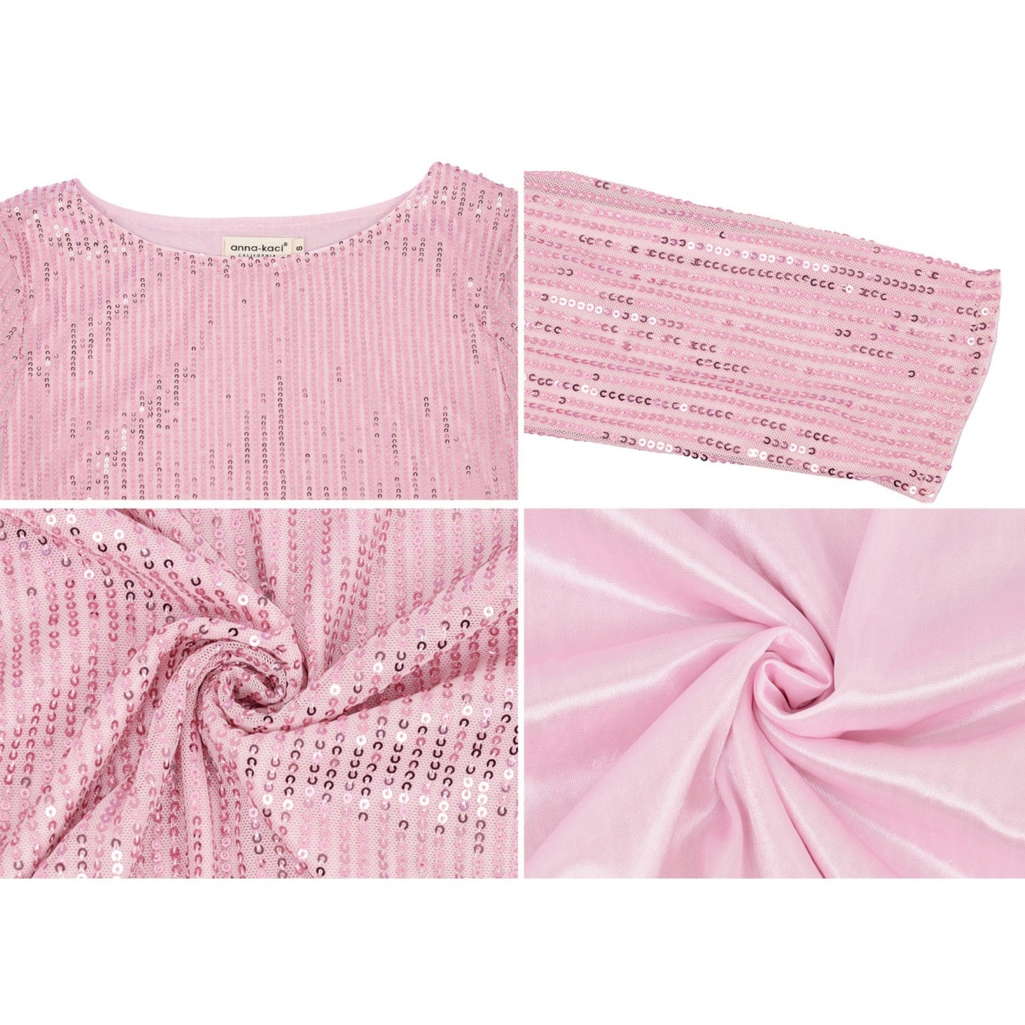 Long Sleeve Sequin Top with Crew Neck and Fitted Silhouette