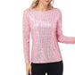 Long Sleeve Sequin Top with Crew Neck and Fitted Silhouette