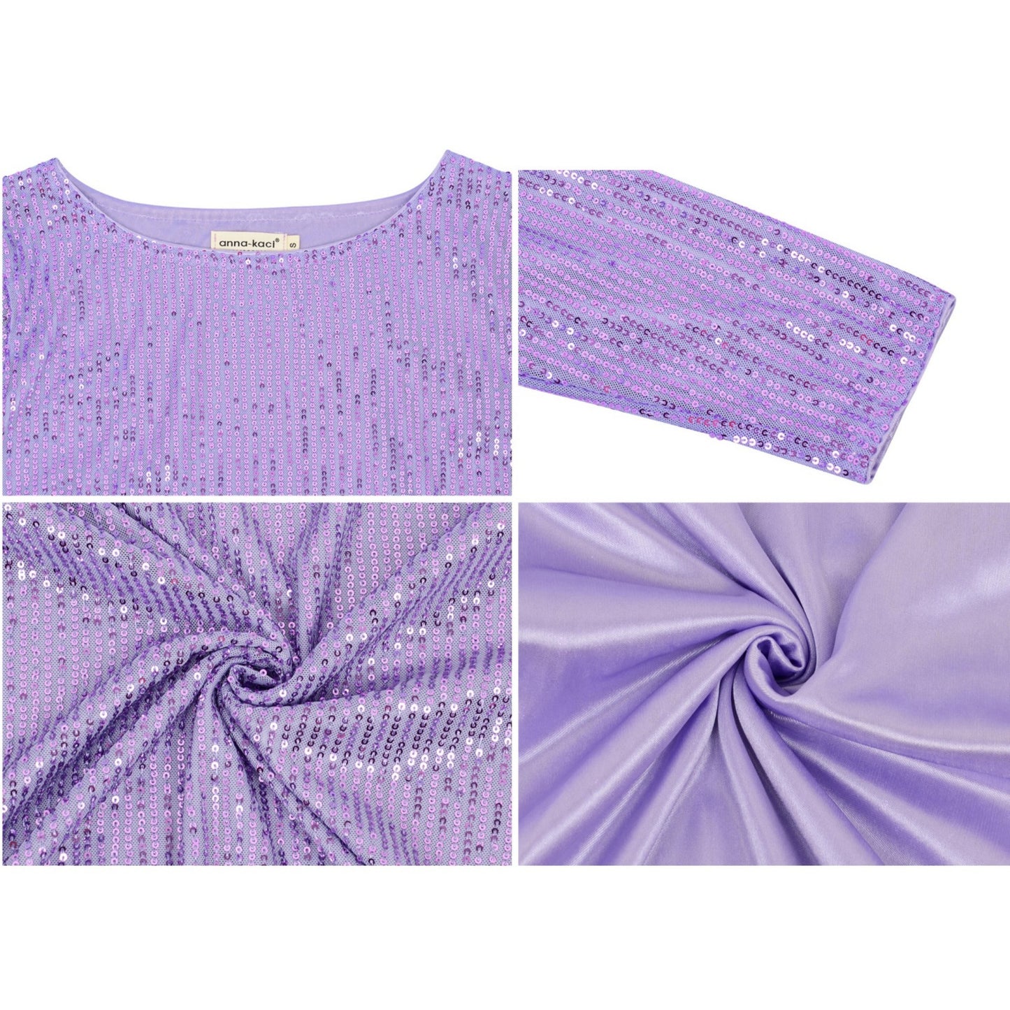 Long Sleeve Sequin Top with Crew Neck and Fitted Silhouette