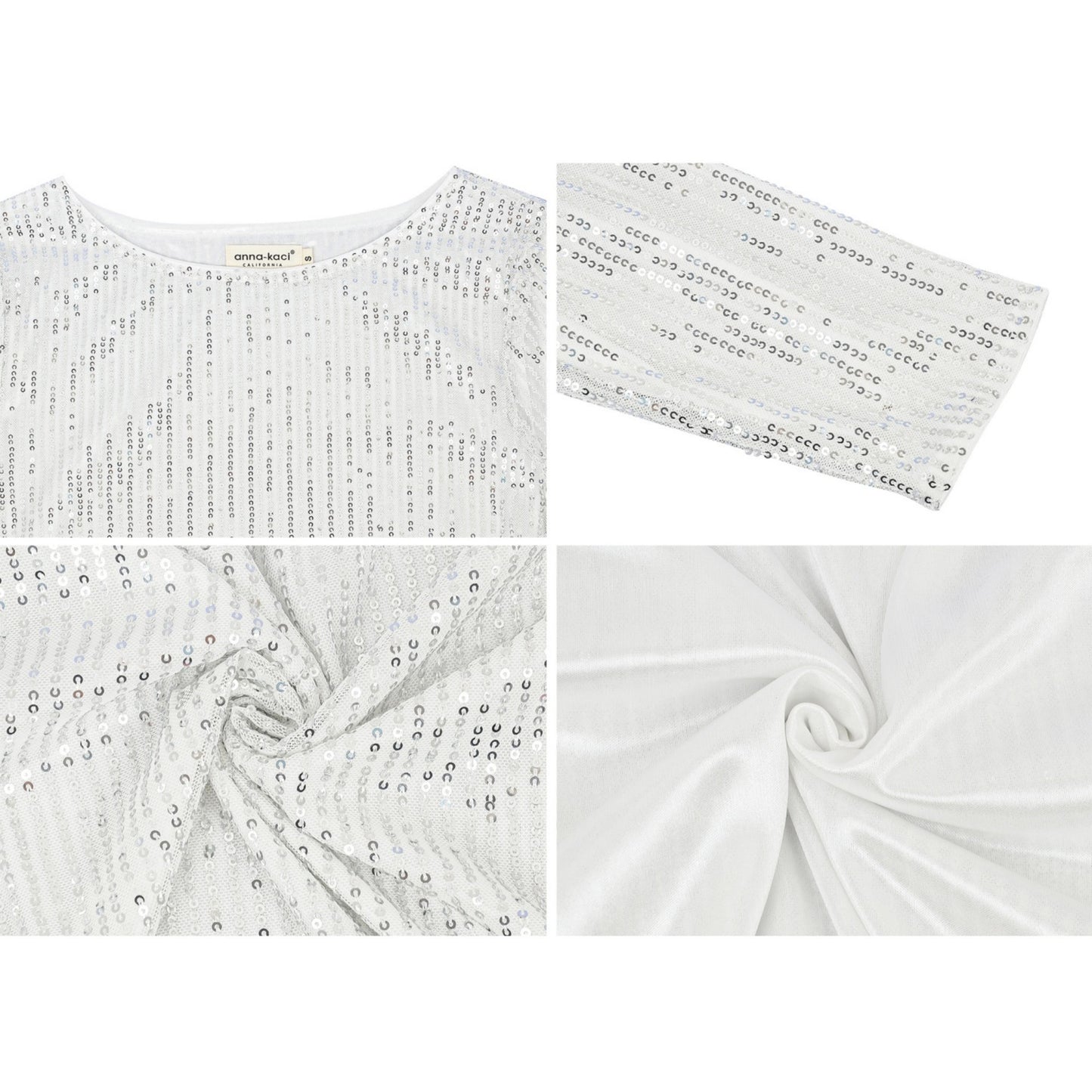 Long Sleeve Sequin Top with Crew Neck and Fitted Silhouette