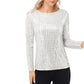 Long Sleeve Sequin Top with Crew Neck and Fitted Silhouette