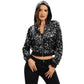 Sequin Zip-Up Hooded Jacket with Ribbed Hem and Long Sleeves for Party Wear