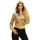 Sequin Zip-Up Hooded Jacket with Ribbed Hem and Long Sleeves for Party Wear