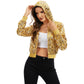 Sequin Zip-Up Hooded Jacket with Ribbed Hem and Long Sleeves for Party Wear