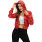 Sequin Zip-Up Hooded Jacket with Ribbed Hem and Long Sleeves for Party Wear