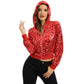 Sequin Zip-Up Hooded Jacket with Ribbed Hem and Long Sleeves for Party Wear