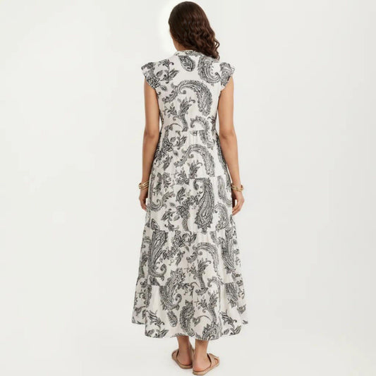 Paisley Print Flutter Sleeve Tiered Maxi Dress