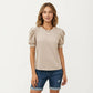 Short Sleeve Puff Sleeve Knit Top with Crew Neck and Soft Textured Fabric