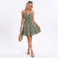 Halter Mini Dress Ruched Bodice Tiered Skirt Fit and Flare Dress
