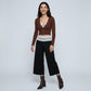 Lace Contrast Waistband Cropped Wide-Leg Trousers