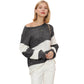 Off-Shoulder Color Block Knit Sweater with Long Sleeves