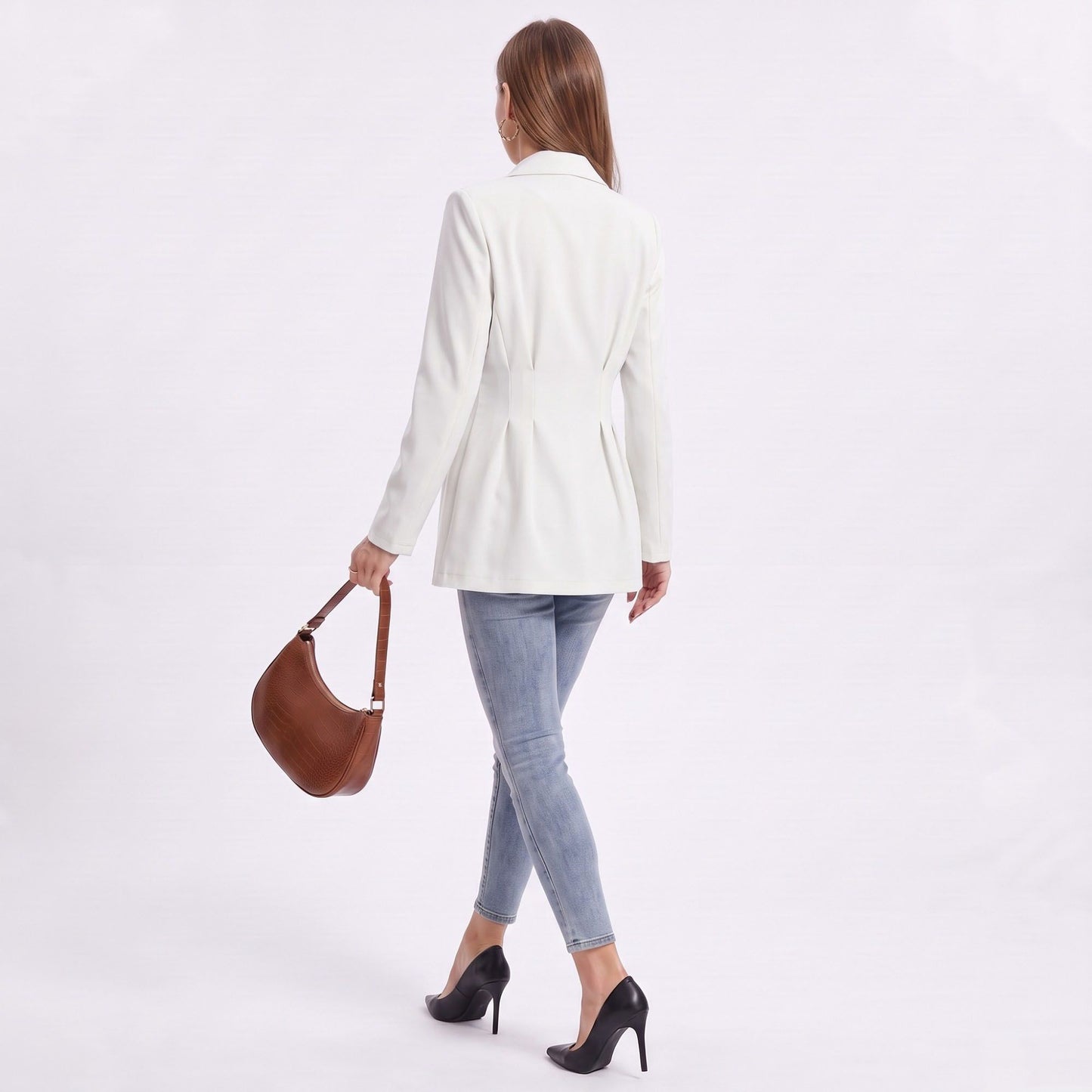 Longline Single Button Blazer with Notched Lapels