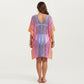 Ombre Crochet Swim Cover Up Dress with Open Knit Mesh Design V Neck Short Sleeves Relaxed Fit