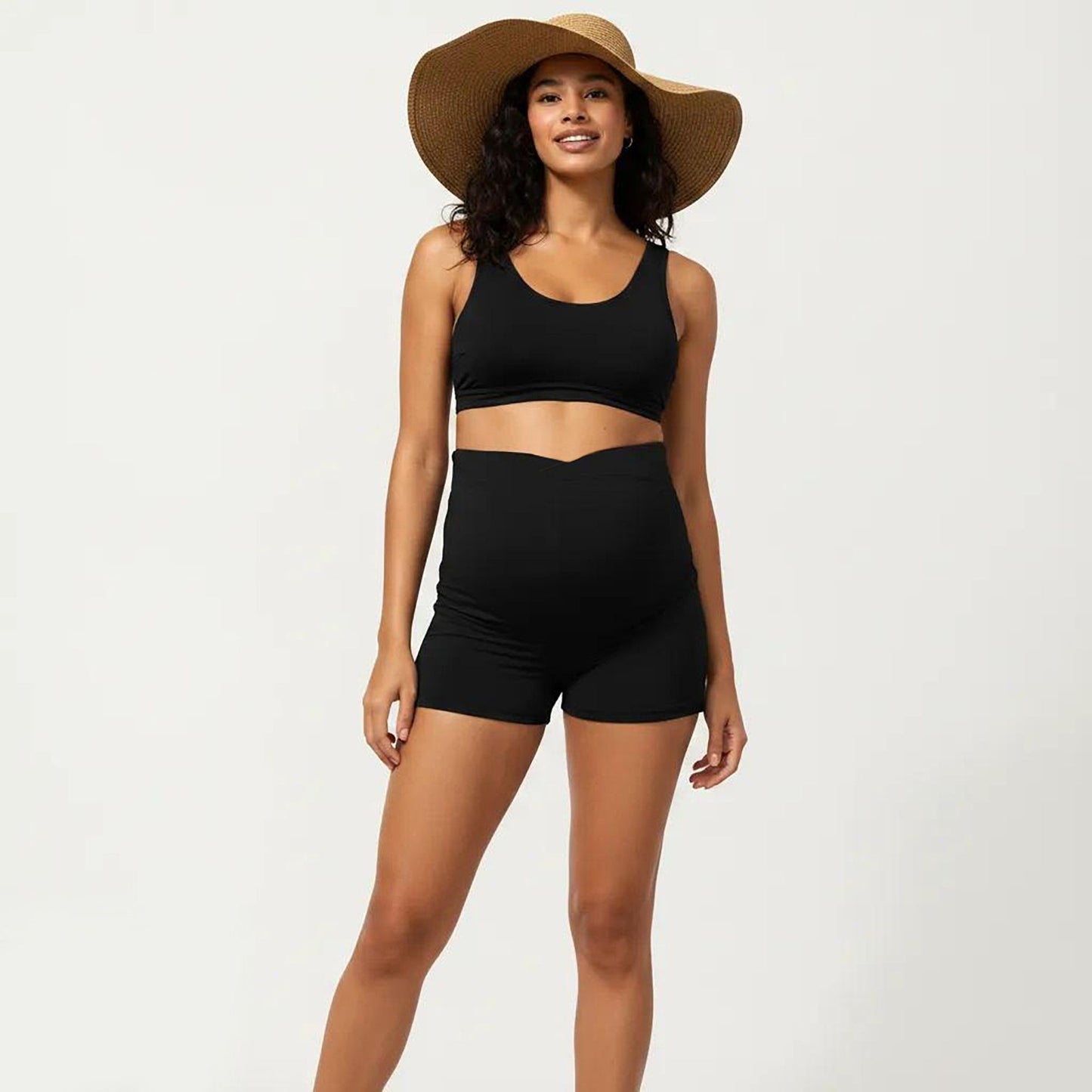 Two-Piece Maternity Swimwear Set with Cropped Tank Top and High-Waisted Shorts