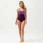 Striped Wrap Front One Piece Swimsuit with V-Neckline and Smoothing Midsection Panel
