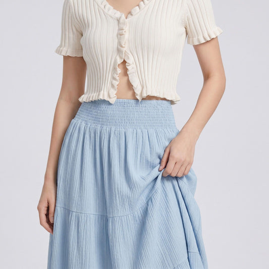High Waist Smocked Tiered Maxi Skirt Boho Flowy Textured Long Skirt