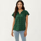 Short Sleeve Swiss Dot Top with Split Neckline and Soft Textured Fabric