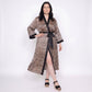 Plus Size Leopard Print Satin-Like Wrap Robe with Long Kimono Sleeves Contrast Trim and Self Tie Waist