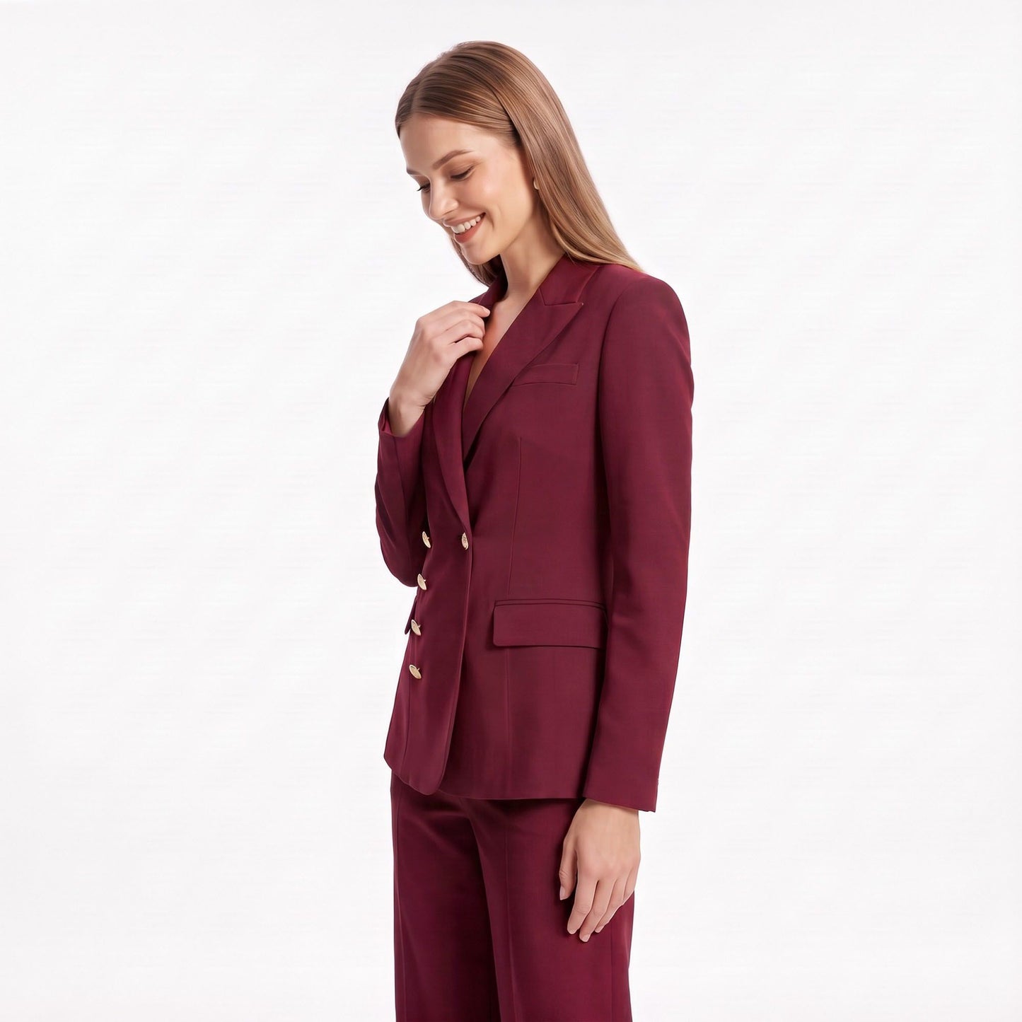 Double Breasted Blazer and Straight Leg Pants Two Piece Suit Set