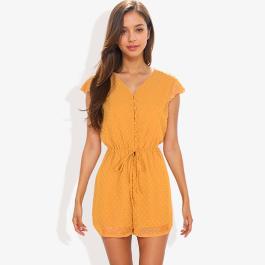 Clip Chiffon Romper with Button Down and Flutter Sleeves