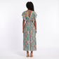 Paisley Print Maxi Dress with V Neck Flutter Sleeves Smocked Waist and Side Slit