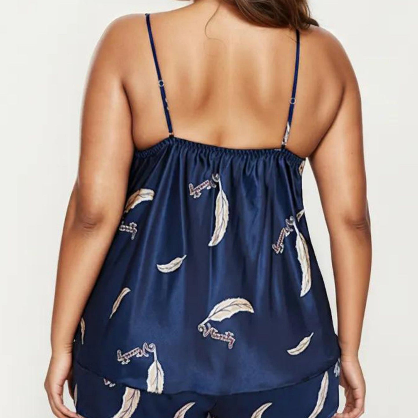 Plus Size 2-Piece Satin Pajama Set with Lace Trim Cami Top Adjustable Straps Relaxed Fit Shorts Sleepwear Set