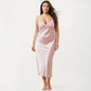 Plus Size Satin Chemise Nightgown with Lace Trim Neckline Adjustable Straps Side Slit Slip Dress