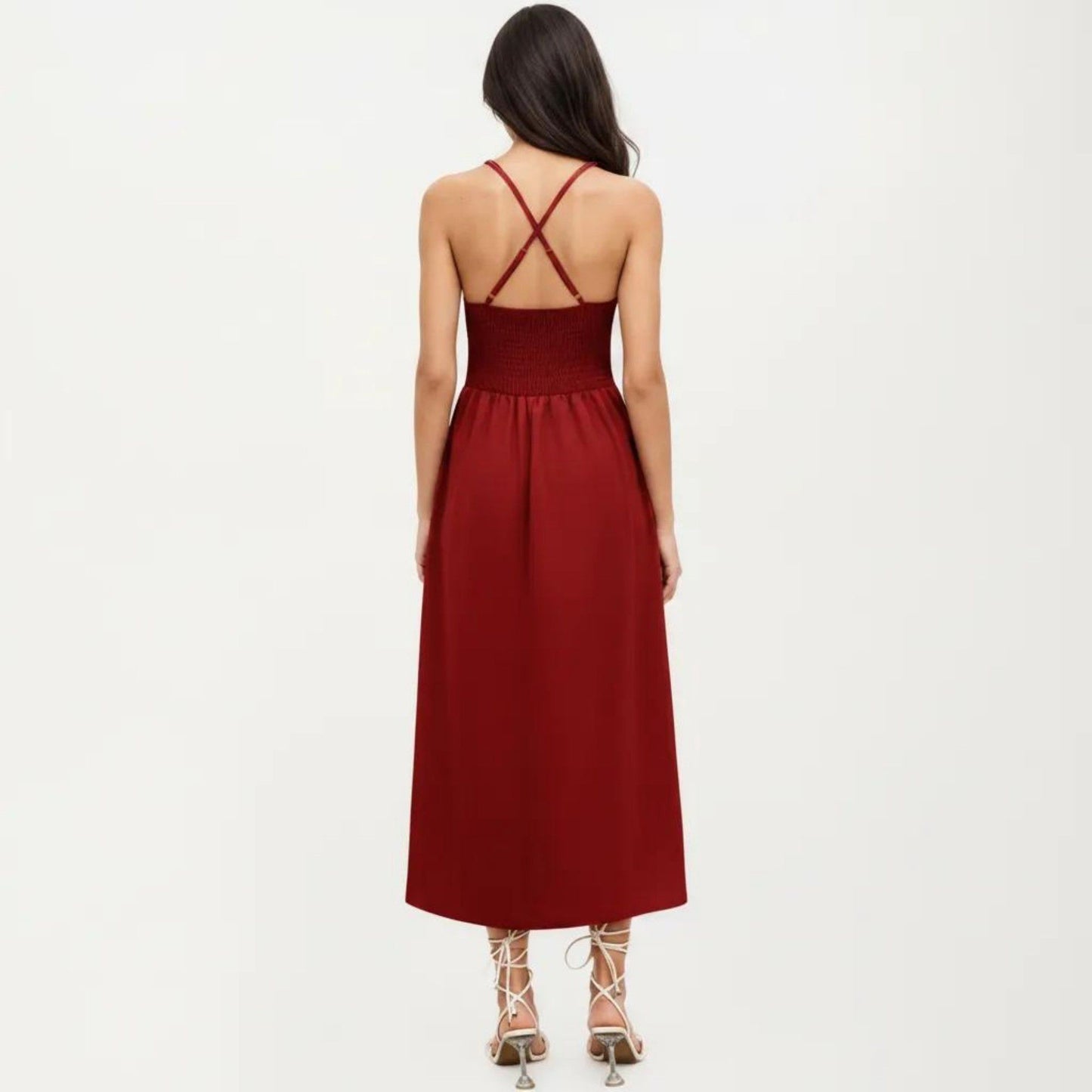 Sleeveless Maxi Dress with Cutout Front and Smocked Back